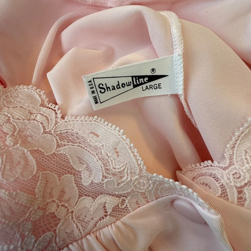 Vintage Shadowline Pink Lace Nightgown Dress Size‎ Large Made in USA Coquette